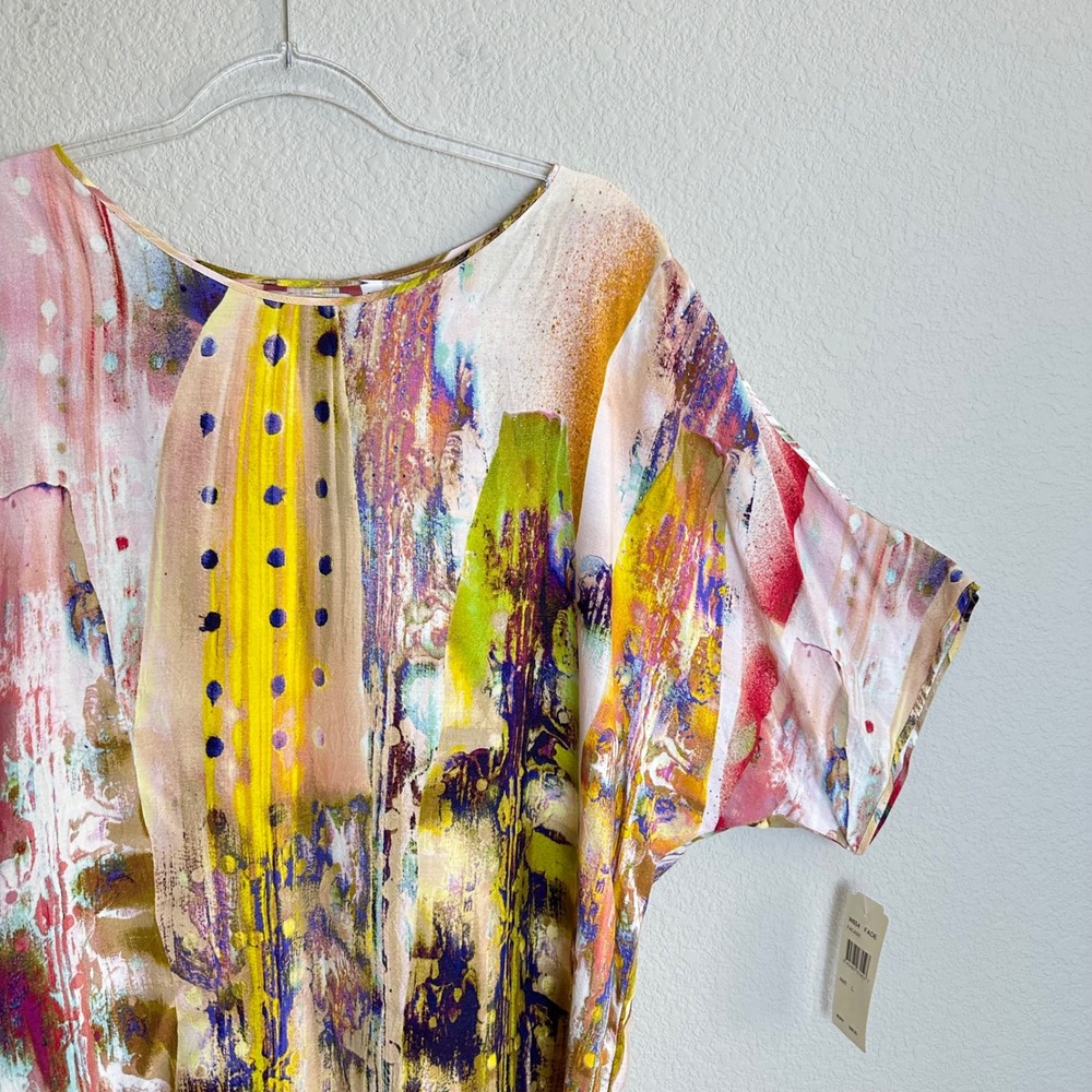 Jams World Facade Abstract Print Cold Shoulder Top Multi Color Made in Hawaii L